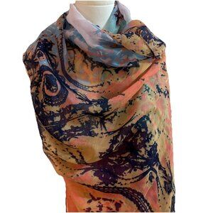 Vintage Colorful Abstract Scarf Wrap 40X72 Sheer Lightweight Multicolor Dopamine
